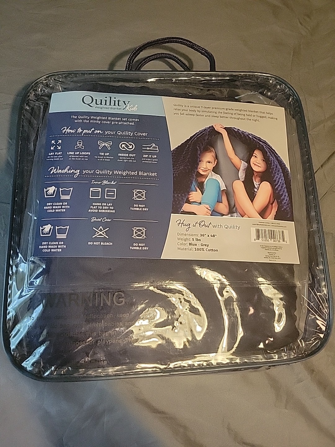 Quility Kids 10 lbs Weighted Blanket with Minky Duvet Cover 41x60 Navy Blue-image