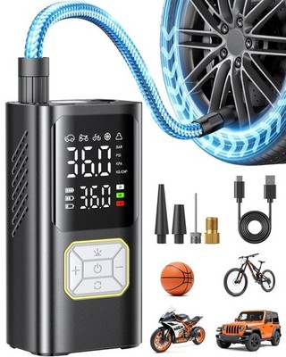 Portable Tire Inflator Cordless Air Compressor 12V Car Bike Pump Auto Shut
