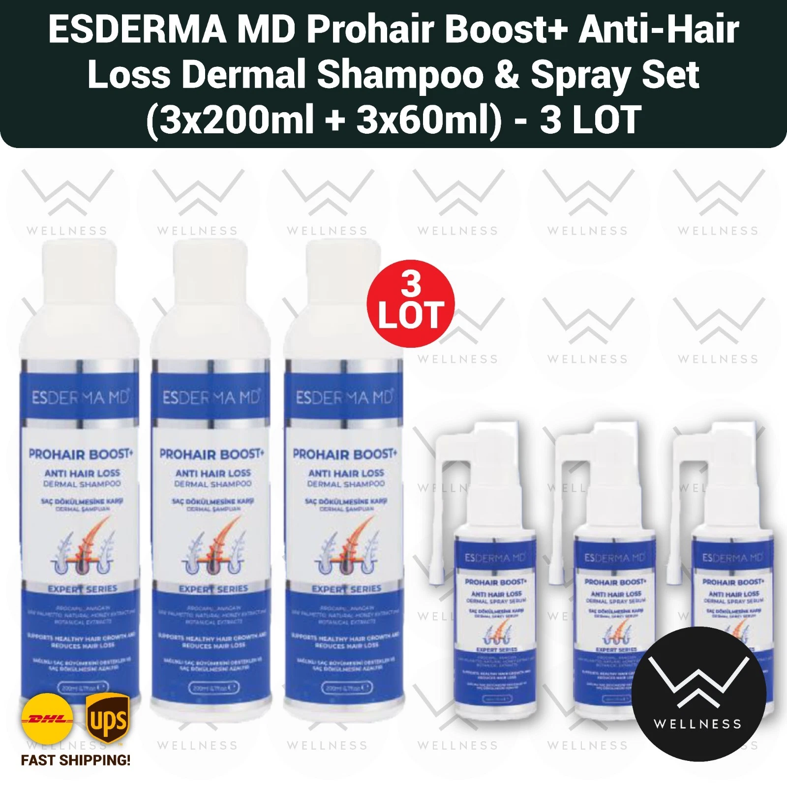 Esderma MD Prohair Boost+ Anti Hair Loss Hair Repair Shampoo+ Spray Set - 3LOT