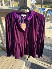 NWT Elegant Eggplant Umgee Velvet Top Blouse Great for the Holidays sz Small