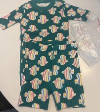 Hanna Andersson: Short Sleeve Teal Pajamas With Rainbow Fish Print, NEW 6-7 Y 