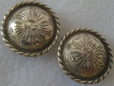 2 STUNNING Vintage 1" STERLING Silver Overlay CONCHOS~BRIDLE~SPUR STRAPS~REINS