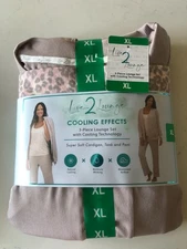 Live 2 Lounge Women's 3-Piece Cardigan, Tank and Pant Lounge Set, Tan, XL