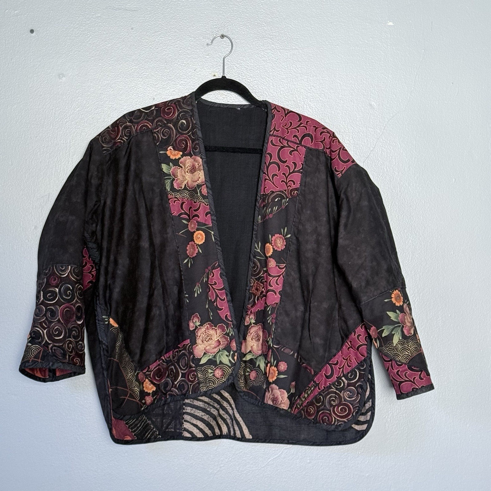 Patchwork Reversible Jacket Large Black Mauve Art… - image 3