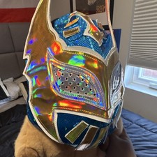 Sin Cara WWE Wrestling Mask Blue Gold Silver Star Cross Design