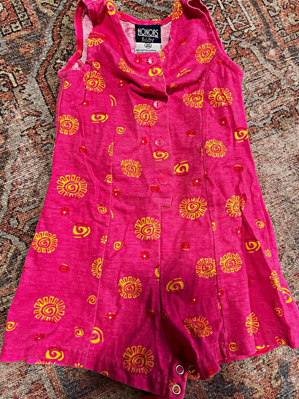 Vintage Baby Girls 12M Pink Sun Print Sleeveless Cotton Romper