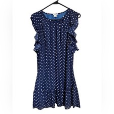 J. Crew Blue Polka Dot Short Sleeve Ruffle Dress size XS