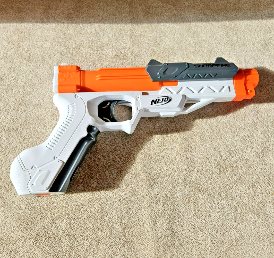 Nerf N-Strike SharpFire Blaster Tested White Orange Gray | eBay