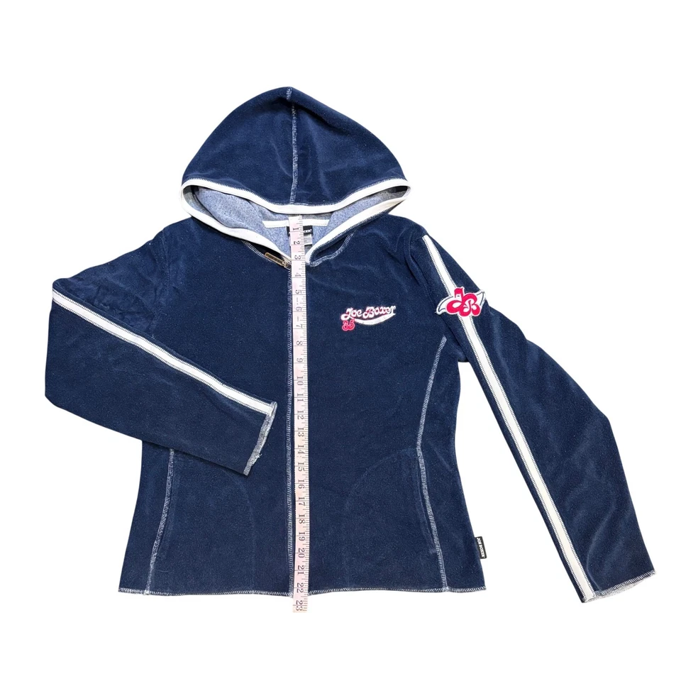 Joe Boxer Azul Marino Terciopelo Y2K Cremallera Completa Sudadera con Capucha con Rayas Blancas - Grande Foto 3 de 4