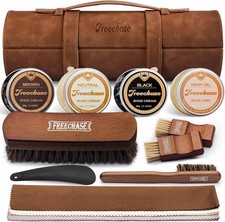 Leather Shoe Polish Kit For Men - 13 PC Shoe Shine Kit, Leather Boot Care, Shoe