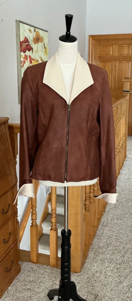 Chaqueta de cuero italiana Vera Pelle de dos tonos para dama Foto 2 de 4