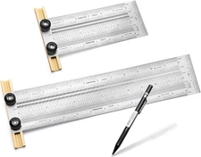 6'' & 12'' Stainless Steel Precision Marking T-Square, T Rule W/Pencil for Measu