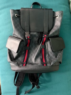 GUCCI GG Supreme Canvas Backpack Black Leather Trim Men's Bag