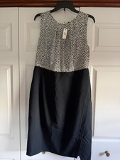Talbots SZ 14 Black/Ivory Polka Dot Top Sleeveless Blouson Sheath Dress NWT