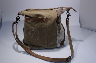 Myra Western Shoulder Bag Cotton Leather Cowhide Crossbody Purse Vintage Design