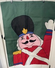 Vintage Nutcracker Winter Christmas House Yard Flag 1990s Nylon 27  x 39  2 Sides