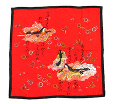 Vintage Made In Japan Red Black Pink Floral 100 Silk Square Scarf