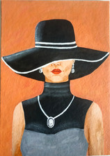 Ritratto di una ragazza con un cappello Dipinto acrilico originale Pittura...