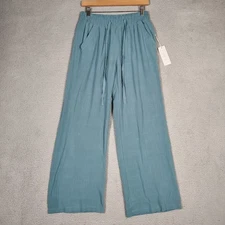 Sienna SKY Pants Women's Large Blue Wide Leg Linen Blend Drawstring Waist NWT