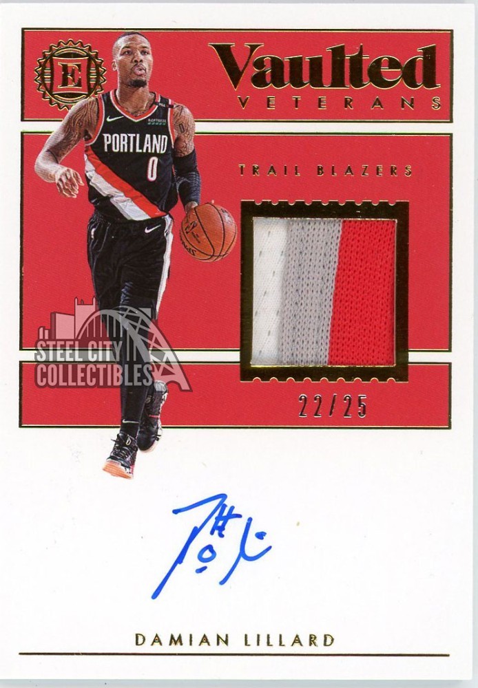Damian Lillard 2018-19 Encased Vaulted Veterans Patch Auto Card #VV-DLL 22/25 