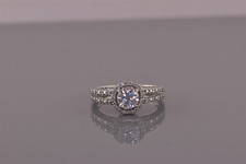 Sterling Silver Cubic Zirconia Solitaire Halo Accented Split Band Ring 925 Sz: 7