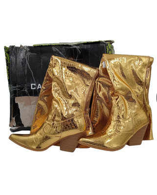 Cape Robbin Centra Boots Womens Gold Western Knee High Snakeskin New Size 9