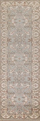 Handmade Oushak Indian Runner Rug 3x10 Light Blue & Ivory Wool Hallway Carpet