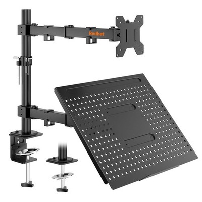 Redbat verstellbarer Monitorarm Tischhalterung mit Laptopfach für 13-32 schwarz 