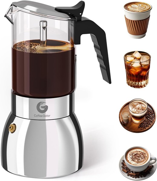 Coffee Gator Espressokocher Herdplatten, Espresso Mokkakanne Klarglas (450 Ml)-image
