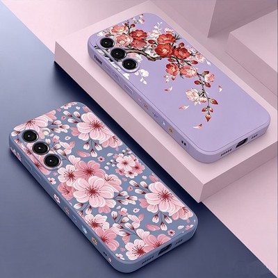 Hülle Für Samsung S26 S25 Ultra S24 FE S23 S22 A37 A57 Pfirsichblüte Weiche Case