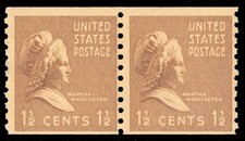 Scott 840, the 1½¢ Martha Washington - Prexie - MNH Coil Pair