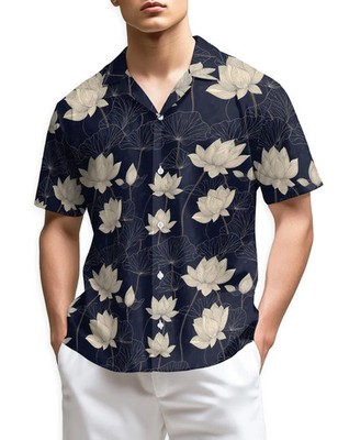 Hawaiian Shirt Lotus Flower Floral Aloha Tropical Beach