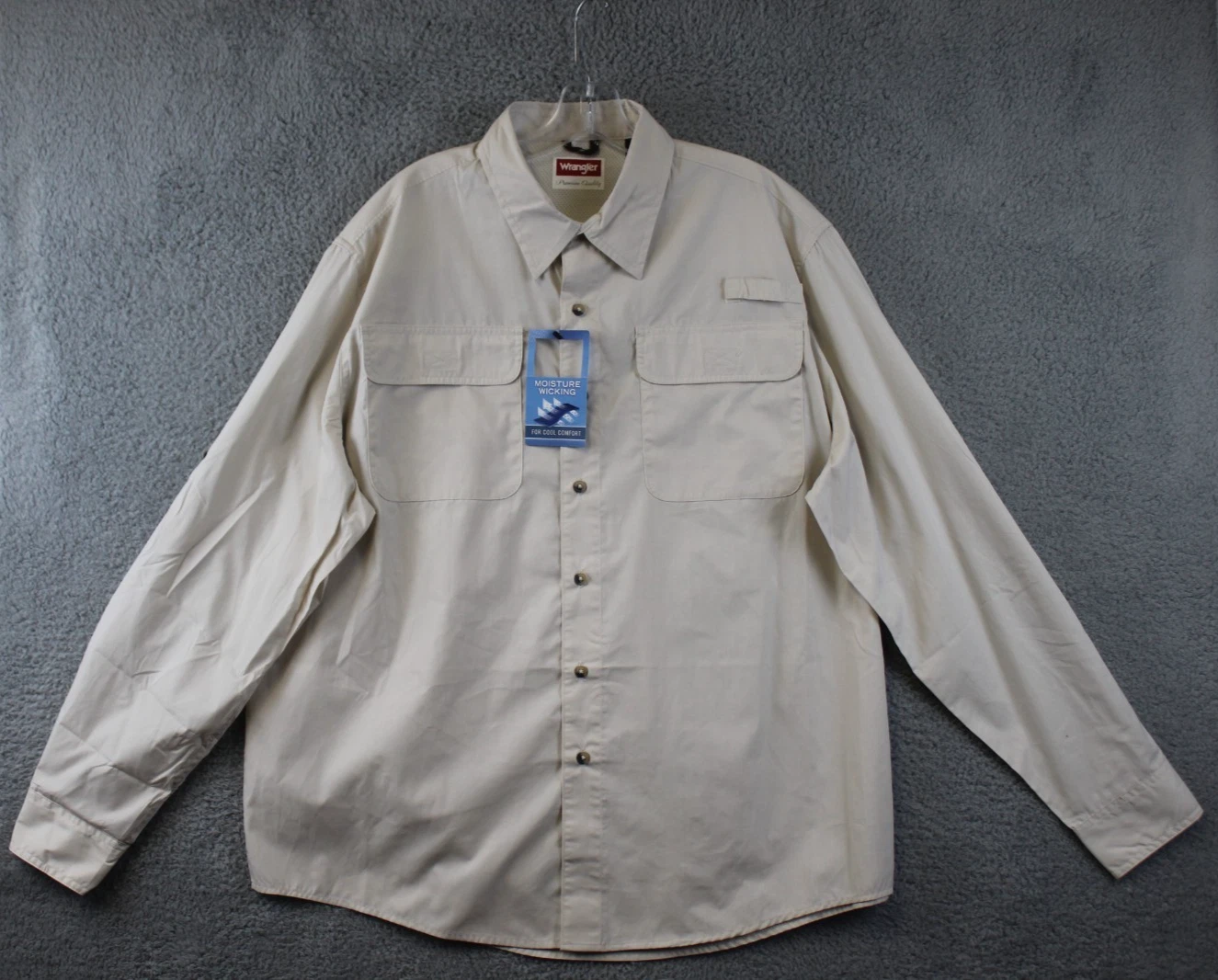 Wrangler Outdoor Long Sleeve Shirt Mens XL Beige Vented Fishing Hiking Workwear