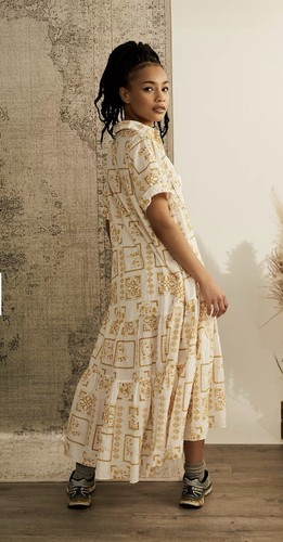 Urban Outfitters Midi Dress Women Gold Ivory Smith Eyelet Boho Vacay Size Large - Picture 4 of 12