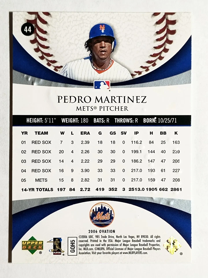 2006 Upper Deck Ovation #44 Pedro Martinez - Image 2 of 2