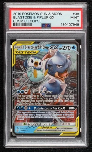 Blastoise & Piplup GX Pokémon Sun & Moon Cosmic Eclipse PSA 9 MINT