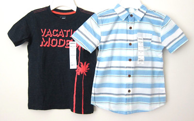 Sonoma Size 6 Boy Kid Vacation Short Sleeve Tee Blue Collared Button-Down Shirt