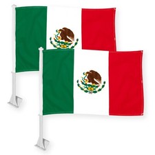 G128 2 Pack: Mexico Mexican Car Flag 11x17 In Double Sided Printed 150D Poly