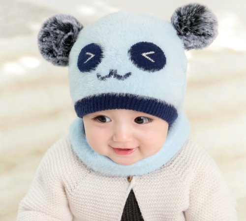 Conjunto de gorro y bufanda de punto de invierno para bebé cálido a rayas forrado de lana gorro gorra - Imagen 1 de 5