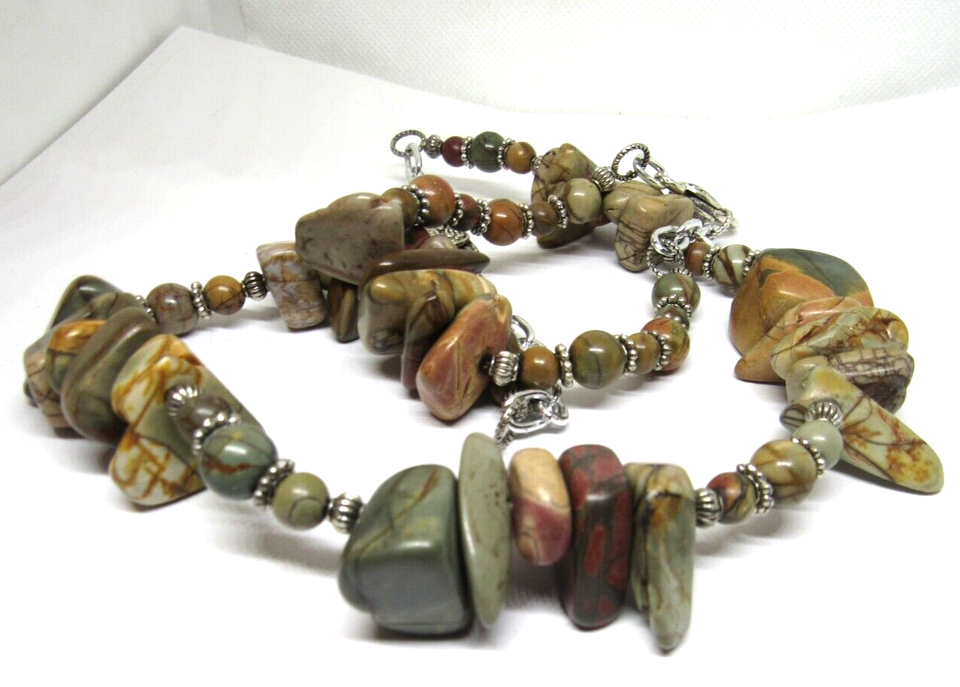 Brighton gemstone bracelet 78" & necklace 18" set. Jasper stones eBay