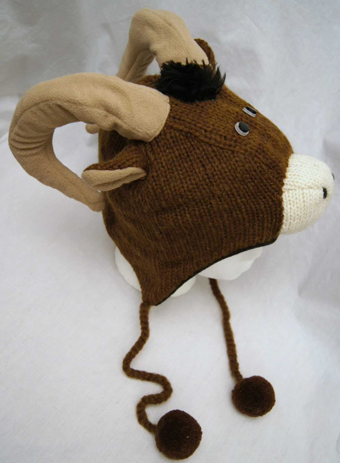 LONGHORN SHEEP HAT knit ADULT ram cap dodge costume mountain goat brown delux