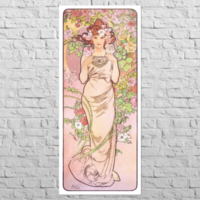 Poster The Flowers: Rose 1898 | 20x47'' Girl's room decor | Alphonse Mucha