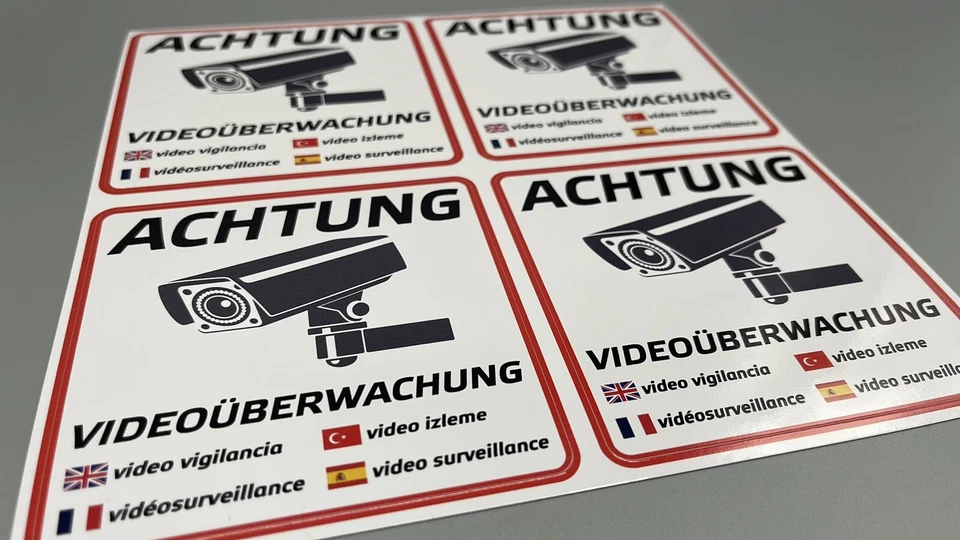 FREAKY PLOTT Videoüberwachung 2 Stk. Fremdsprache Kamera Aufkleber Alarmanlage Hinweis