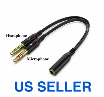 3.5mm Audio Mic Y Splitter Cable Cord Headphone Adapter Female to 2 Male Gold US