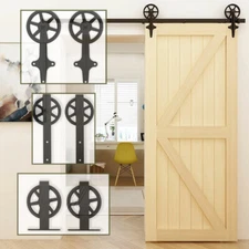 4FT-20FT Big Spoke Wheel Sliding Barn Door Hardware Kit for Single/Double Door