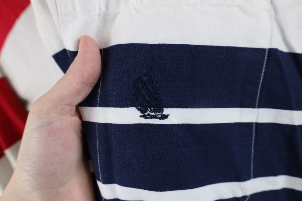 Camisa De Colección Años 90 Nautica Para Hombres XL Desteñida Rayas Bloque de Color Cuello Abotonada Foto 4 de 4