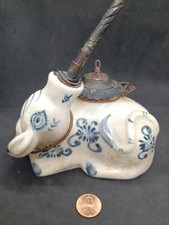 Antique Chinese Blue De Hue Water Buffalo Porcelain Tobacco Pipe Pot c.1800's