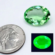 Large Uranium Glass Gem Oval Cut Green Faceted 20x15mm Vintage New Old Stock
