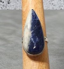   Vintage 925 Sterling Silver Faceted Blue Sodalite Large Stone Ring Sz 9.5  