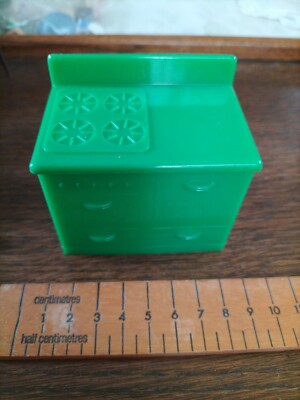 Vintage Kleeware grün Hartplastik Puppenhaus Küche Herd 50er 1:16